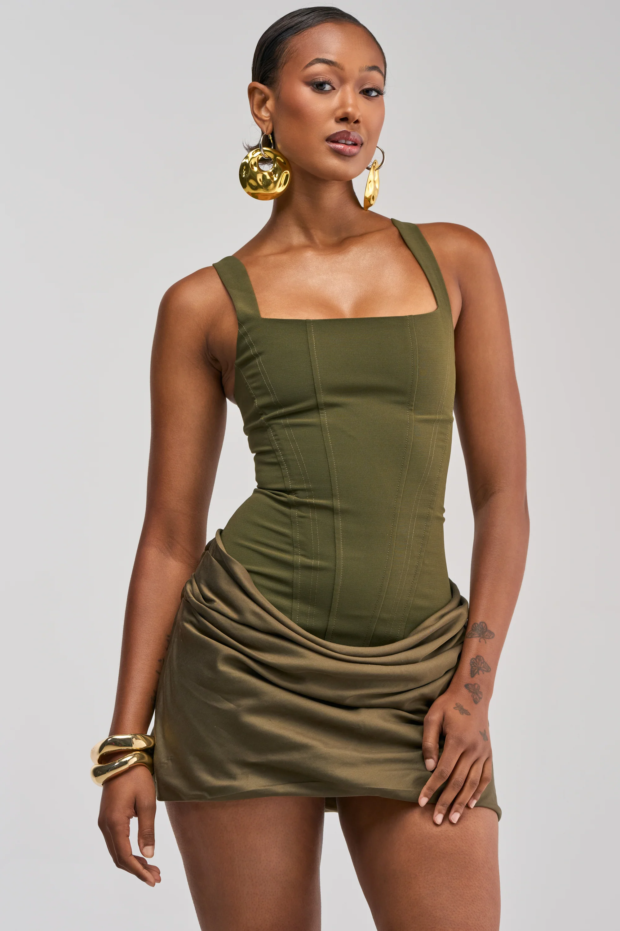 PLAY NICE CORSET MINI DRESS IN OLIVE - Akira Wear