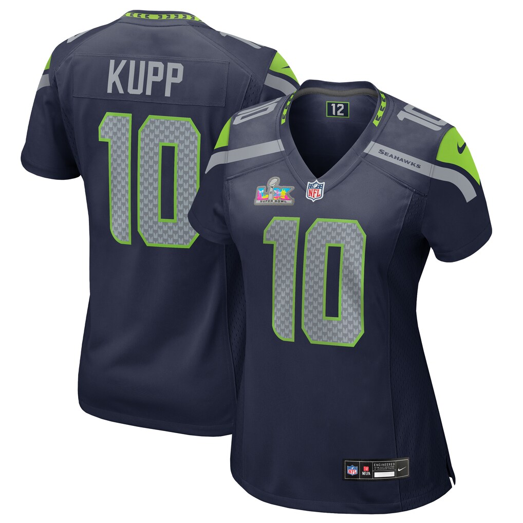 Women's Seattle Seahawks Cooper Kupp Nike College Navy Super Bowl LX Patch Game Jersey - Jersey