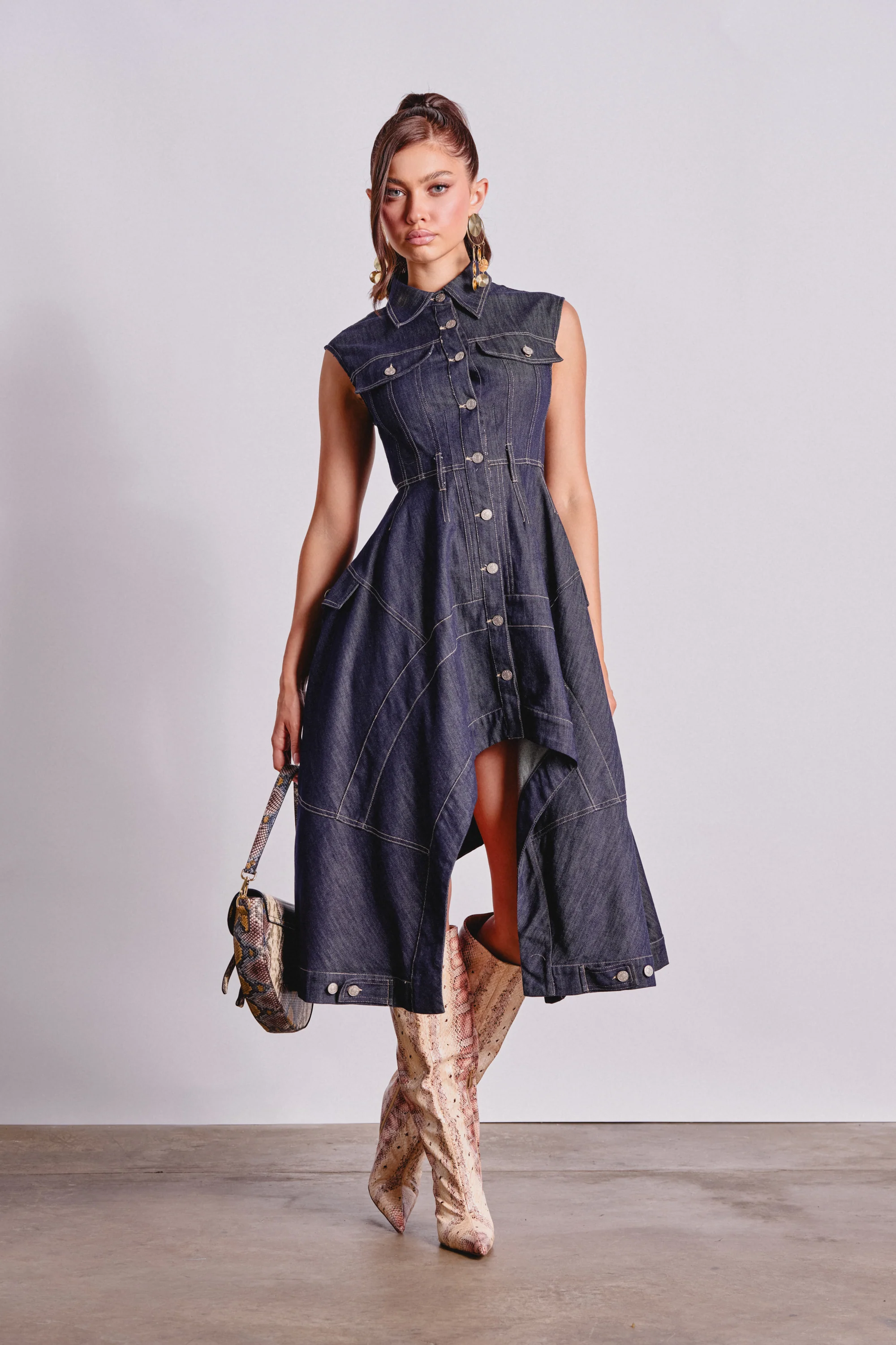 MADELINE BUTTON UP DENIM MIDI DRESS - Akira Wear