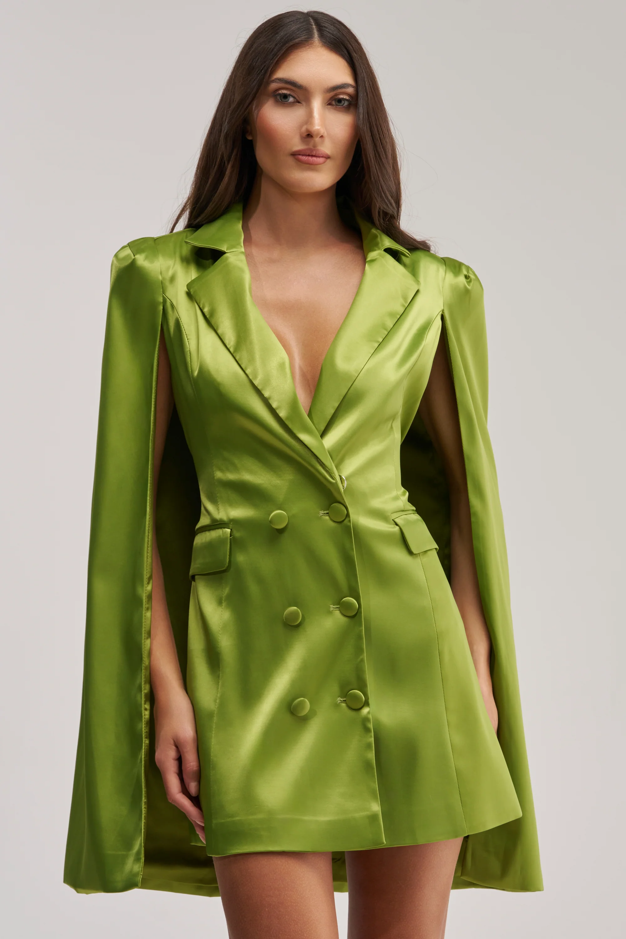 IMANI CAPE SLEEVE BLAZER DRESS IN GREEN - Akira Wear