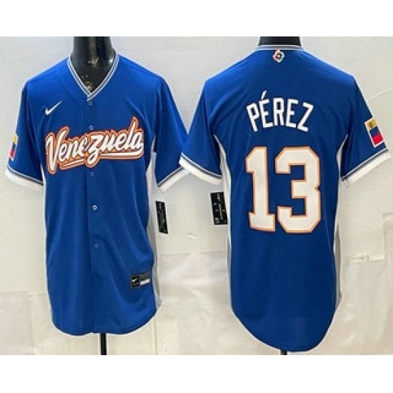 Men's Venezuela #13 Salvador Perez Blue 2026 World Baseball Classic Cool Base Jersey - Jersey