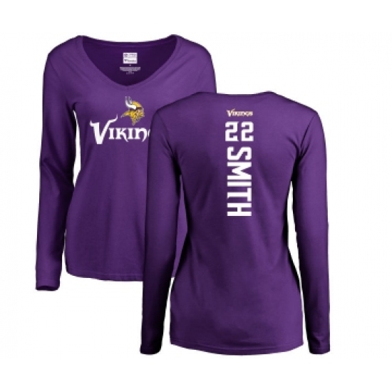 Football Women's Minnesota Vikings #22 Harrison Smith Purple Backer Slim Fit Long Sleeve T-Shirt - Jersey