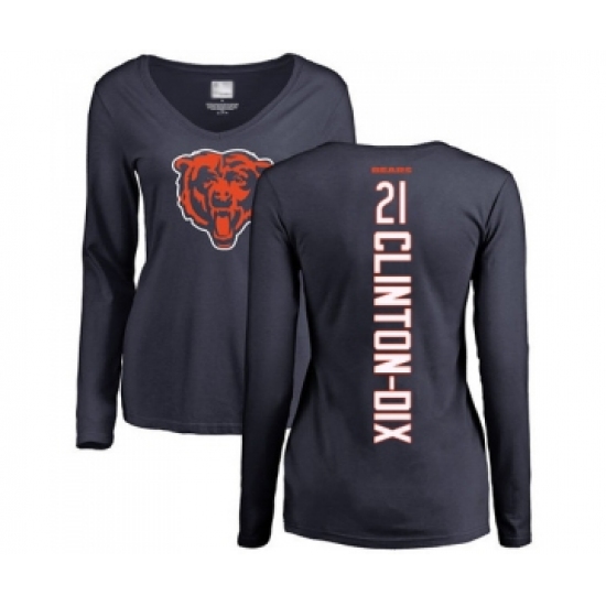Football Women's Chicago Bears #21 Ha Clinton-Dix Navy Blue Backer Long Sleeve T-Shirt - Jersey
