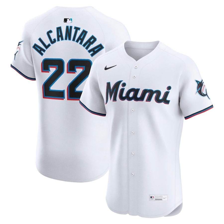 Men's Miami Marlins Sandy Alcantara Nike White Home Elite Jersey - Jersey