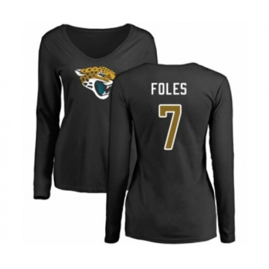 Football Women's Jacksonville Jaguars #7 Nick Foles Black Name & Number Logo Slim Fit Long Sleeve T-Shirt - Jersey