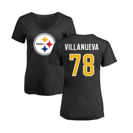 Football Women's Pittsburgh Steelers #78 Alejandro Villanueva Black Name & Number Logo Slim Fit T-Shirt - Jersey