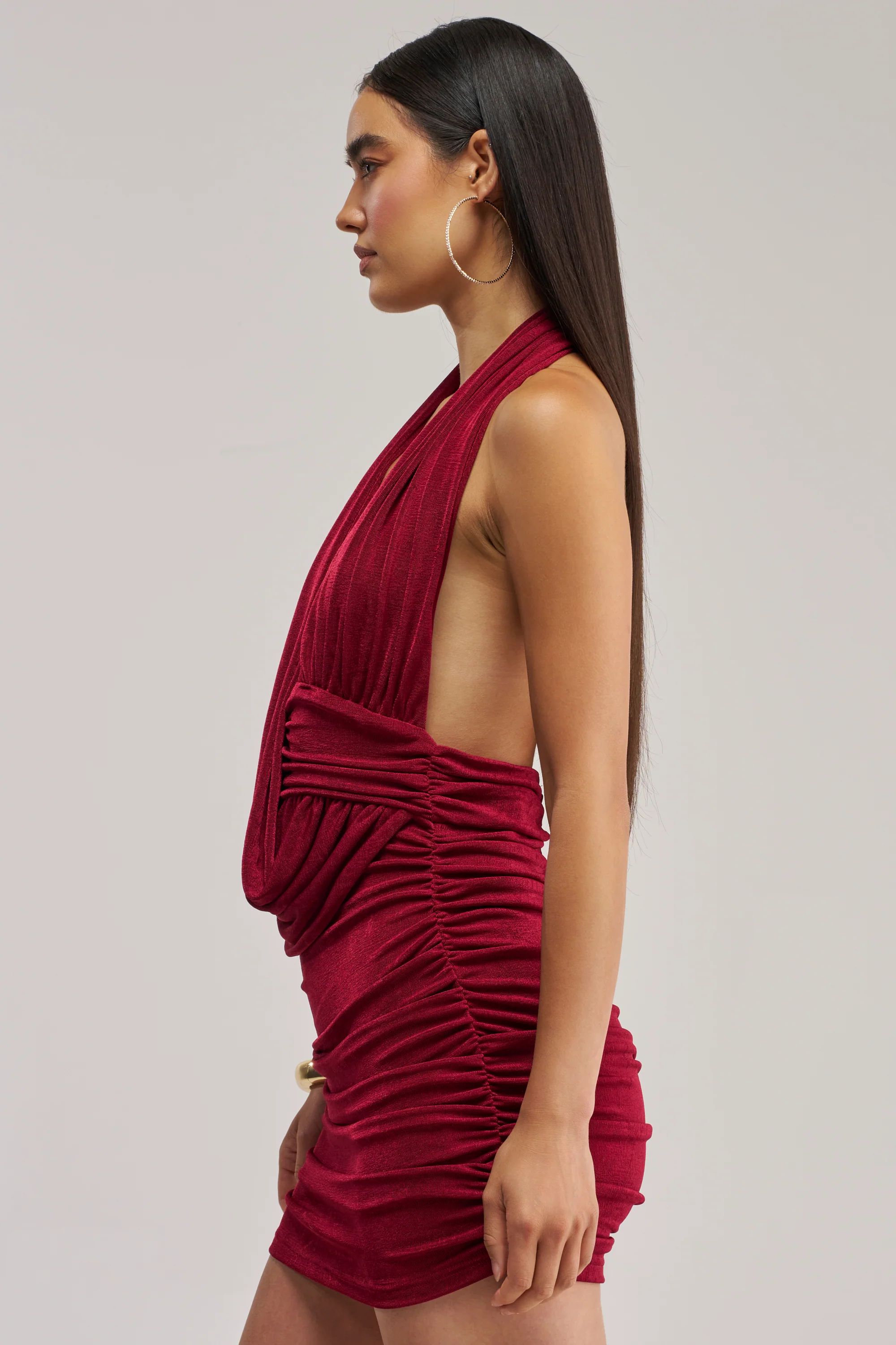 HAUTE HEAT SWOOPED MINI DRESS IN BURGUNDY - Akira Wear