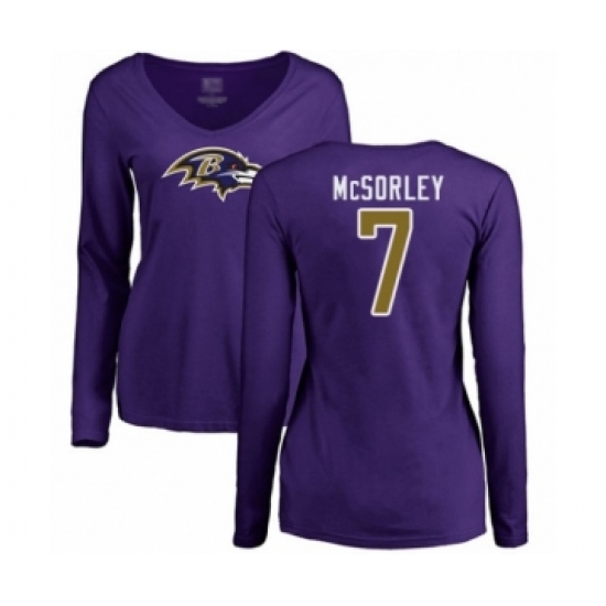 Football Women's Baltimore Ravens #7 Trace McSorley Purple Name & Number Logo Long Sleeve T-Shirt - Jersey