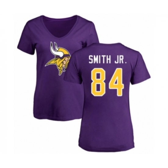 Football Women's Minnesota Vikings #84 Irv Smith Jr. Purple Name & Number Logo Slim Fit T-Shirt - Jersey