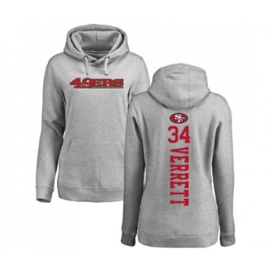 Football Women's San Francisco 49ers #34 Jason Verrett Ash Backer Pullover Hoodie - Jersey