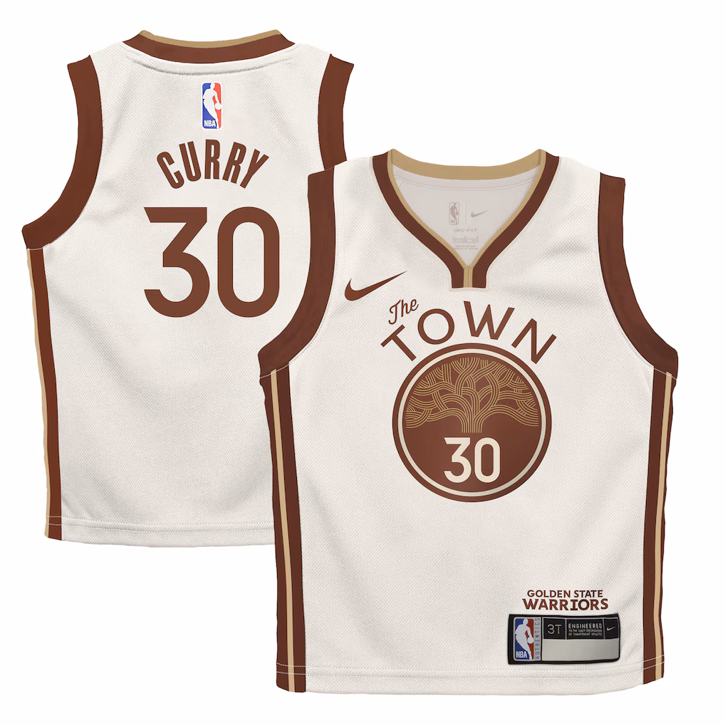Preschool Golden State Warriors Stephen Curry Nike Tan 2025/26 City Edition Swingman Jersey - Jersey