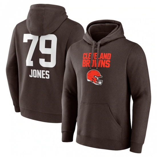 Men's Cleveland Browns #79 Dawand Jones Brown Team Wordmark Player Name & Number Pullover Hoodie - Jersey