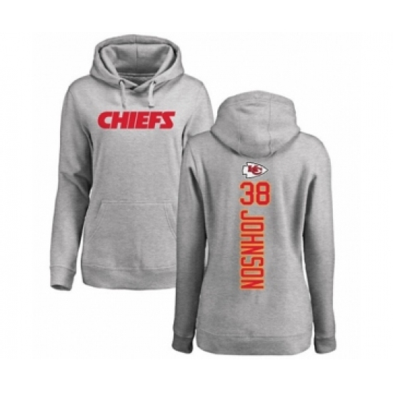 Football Women's Kansas City Chiefs #38 Dontae Johnson Ash Backer Pullover Hoodie - Jersey