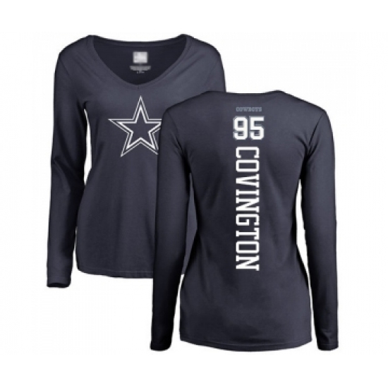 Football Women's Dallas Cowboys #95 Christian Covington Navy Blue Backer Slim Fit Long Sleeve T-Shirt - Jersey