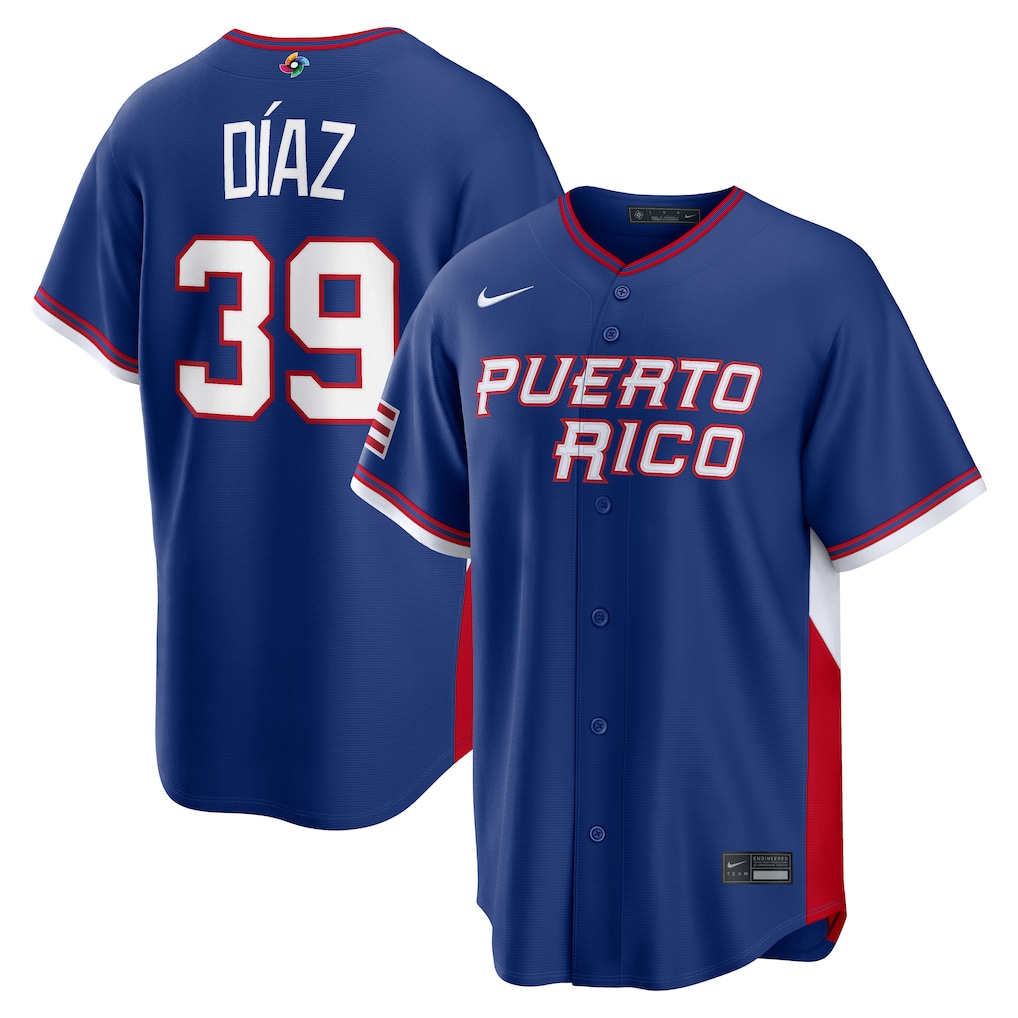 Men's Puerto Rico Baseball Edwin Díaz Nike Royal 2026 World Baseball Classic Road Stadium Jersey - Jersey