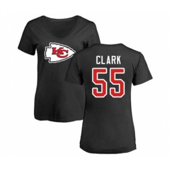 Football Women's Kansas City Chiefs #55 Frank Clark Black Name & Number Logo Slim Fit T-Shirt - Jersey