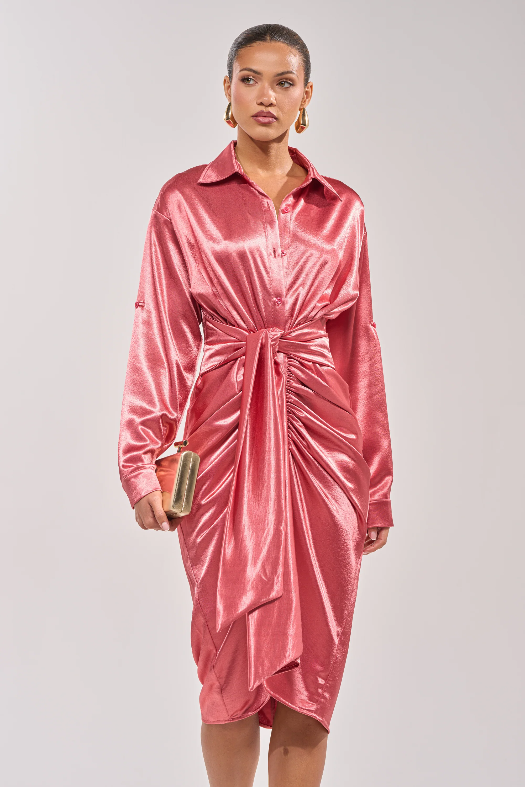 WITH LOVE COLLARED SATIN MIDI DRESS - Akira Wear