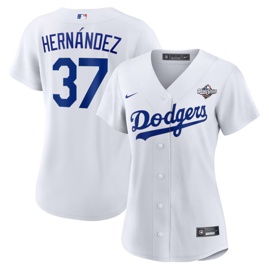 Women's Los Angeles Dodgers Teoscar Hernández Nike White 2025 World Series Home Replica Player Jersey - Jersey