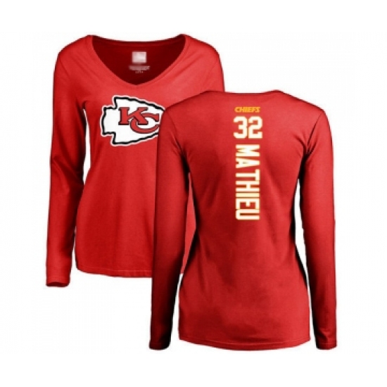 Football Women's Kansas City Chiefs #32 Tyrann Mathieu Red Backer Slim Fit Long Sleeve T-Shirt - Jersey