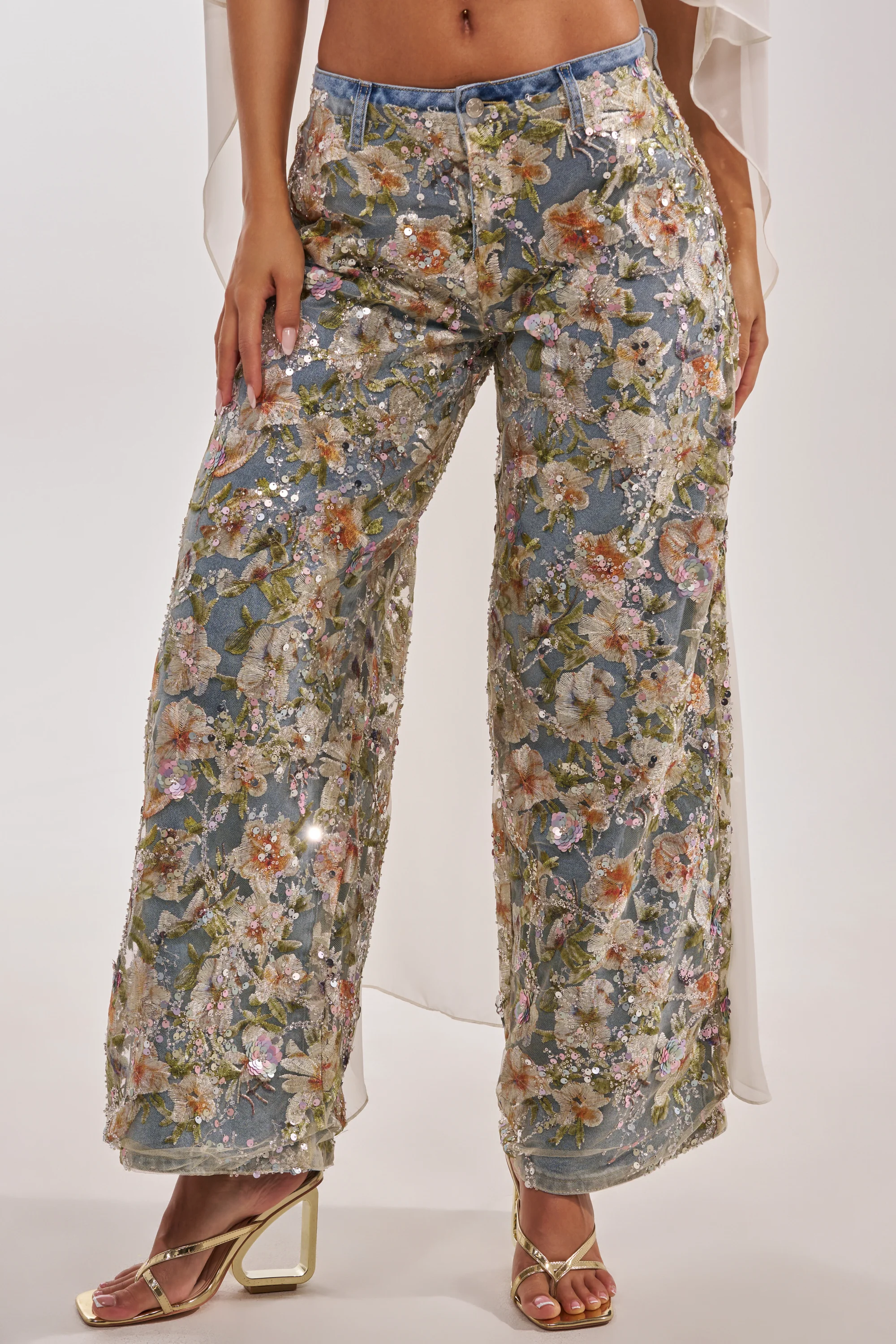 IRIS RELAXED DENIM WITH FLORAL OVERLAY - Akira Wear