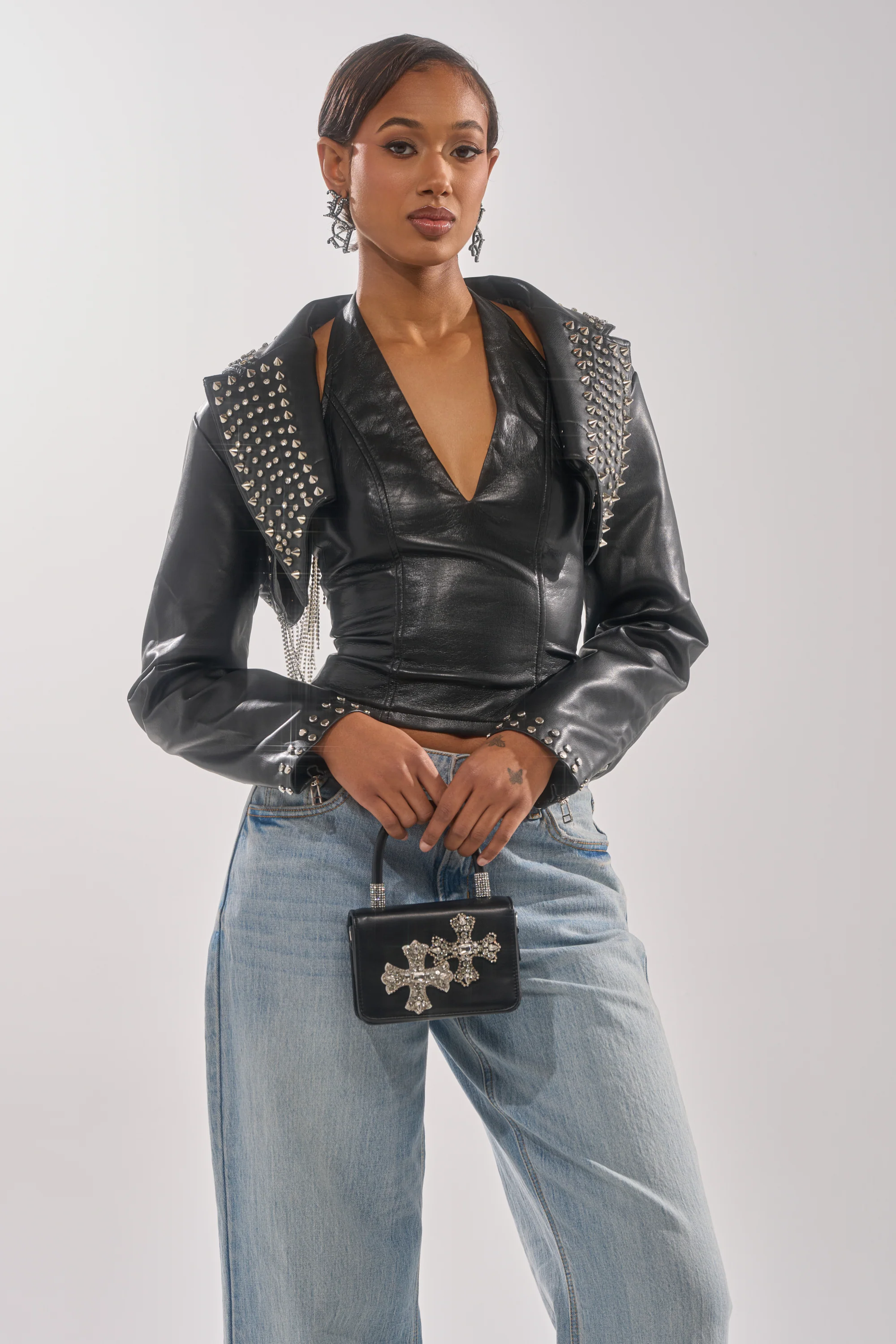 NAOMI EMBELLISHED ULTRA CROP MOTO - Akira Wear