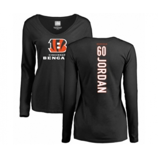 Football Women's Cincinnati Bengals #60 Michael Jordan Black Backer Long Sleeve T-Shirt - Jersey