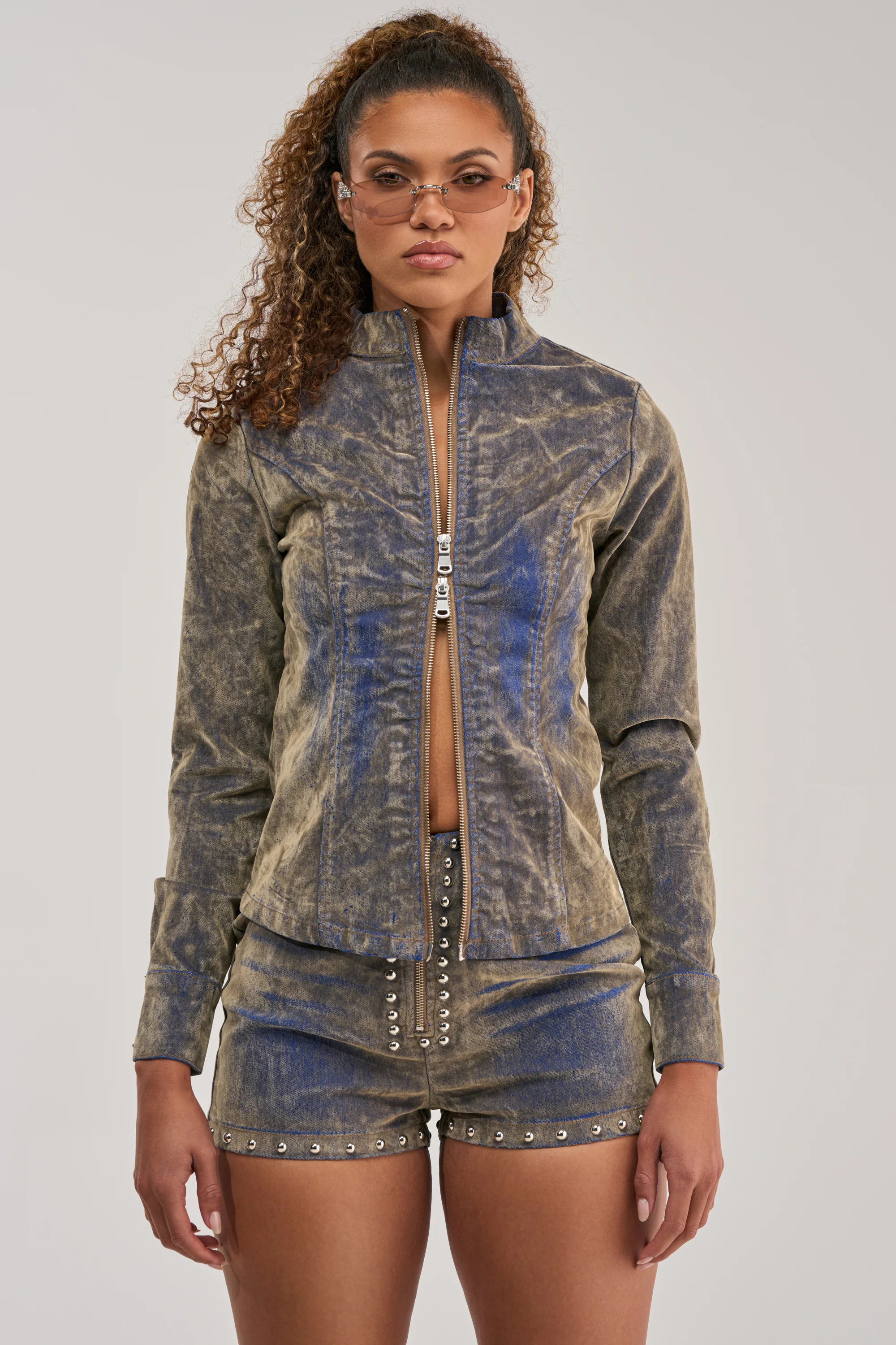 BURNT OUT ZIP UP BLOUSE - Akira Wear