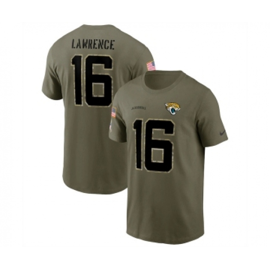 Men's Jacksonville Jaguars #16 Trevor Lawrence 2022 Olive Salute to Service T-Shirt - Jersey