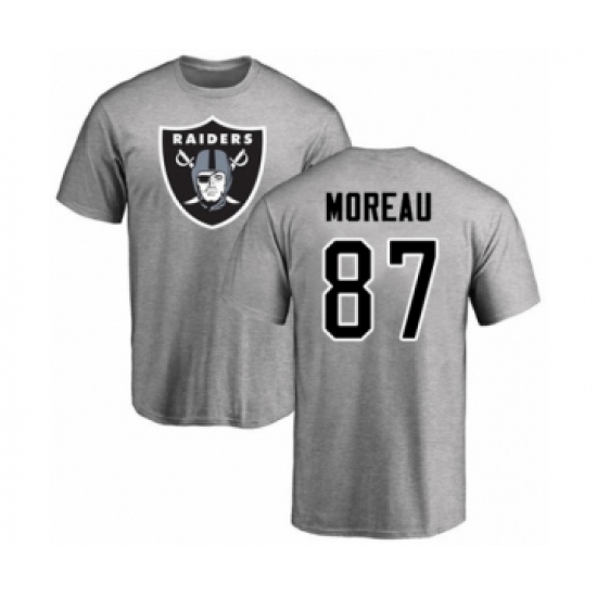 Football Oakland Raiders #87 Foster Moreau Ash Name & Number Logo T-Shirt - Jersey