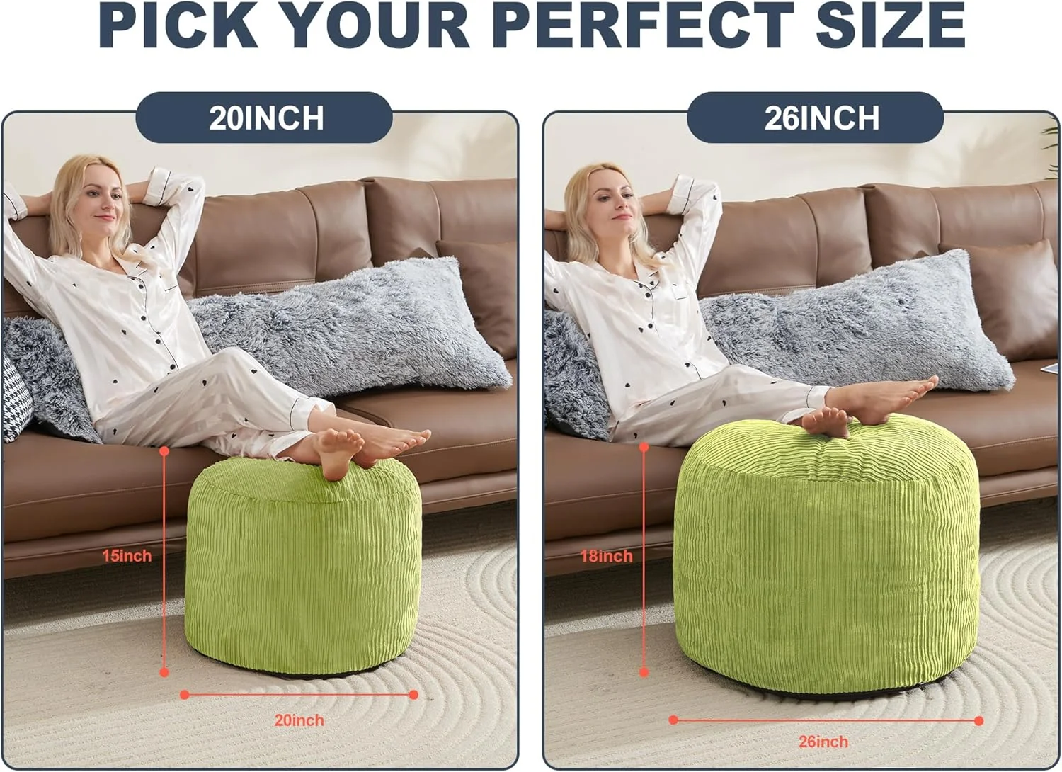 Pouf Ottoman Foot Stools with Foam Small Ottoman for Living Room Corduroy Ottomans Pouf 26x18 Floor Poufs Foot Rest for Chair Sage Green Hassocks and Ottomans