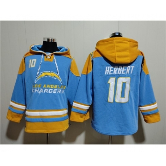 Men's Los Angeles Chargers #10 Justin Herbert Blue Ageless Must-Have Lace-Up Pullover Hoodie - Jersey