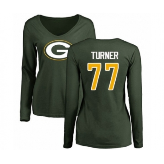 Football Women's Green Bay Packers #77 Billy Turner Green Name & Number Logo Long Sleeve T-Shirt - Jersey