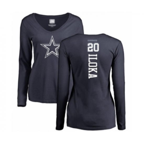 Football Women's Dallas Cowboys #20 George Iloka Navy Blue Backer Slim Fit Long Sleeve T-Shirt - Jersey
