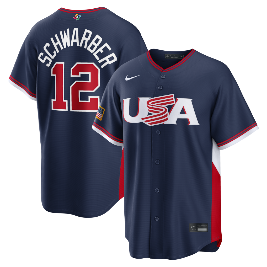 Men's USA Baseball Kyle Schwarber Nike Navy 2026 World Baseball Classic Road Stadium Jersey - Jersey