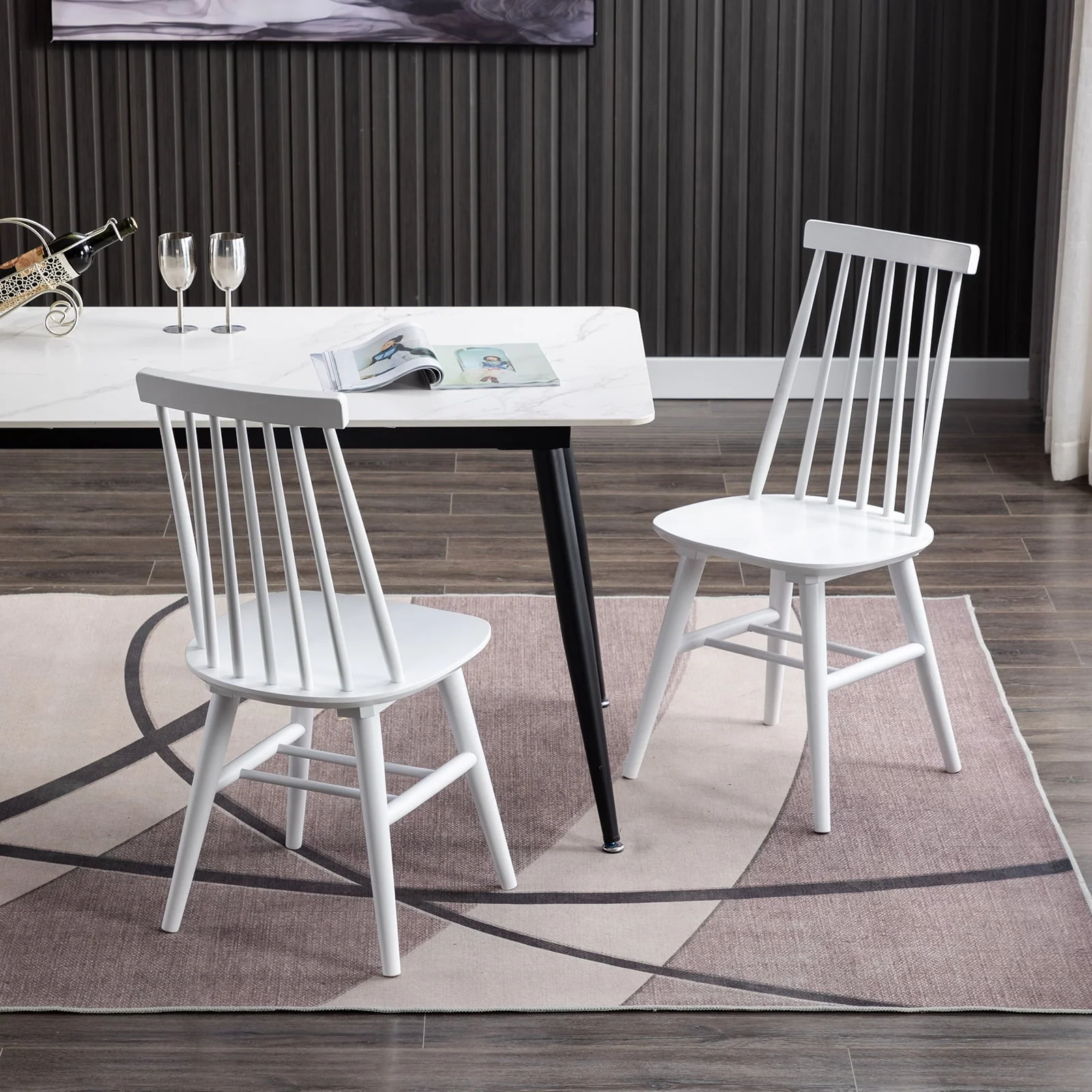 Duhome Dining Chairs Set of 2 with Solid Wood Slat Back Farmhouse Dining Room Chairs for Kitchen Windsor Chair White