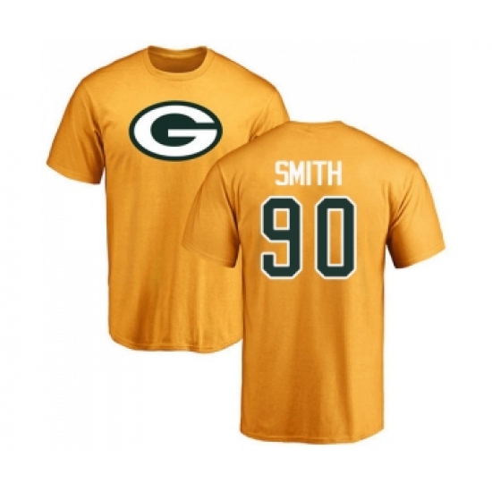 Football Green Bay Packers #90 Za'Darius Smith Gold Name & Number Logo T-Shirt - Jersey