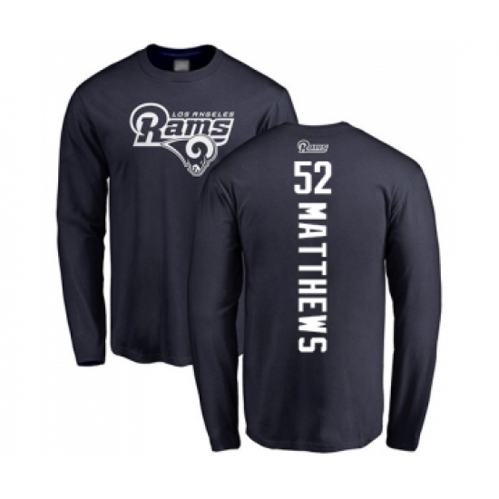 Football Los Angeles Rams #52 Clay Matthews Navy Blue Backer Long Sleeve T-Shirt - Jersey
