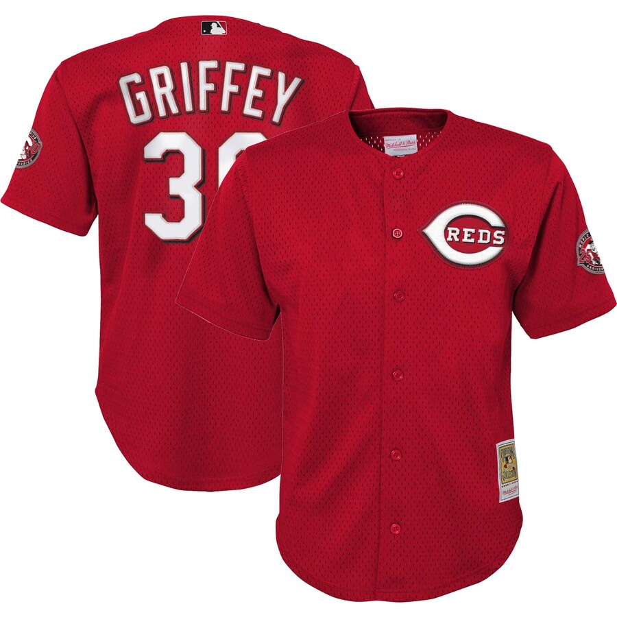 Youth Cincinnati Reds Ken Griffey Jr. Mitchell & Ness Red Cooperstown Collection Mesh Batting Practice Jersey - Jersey