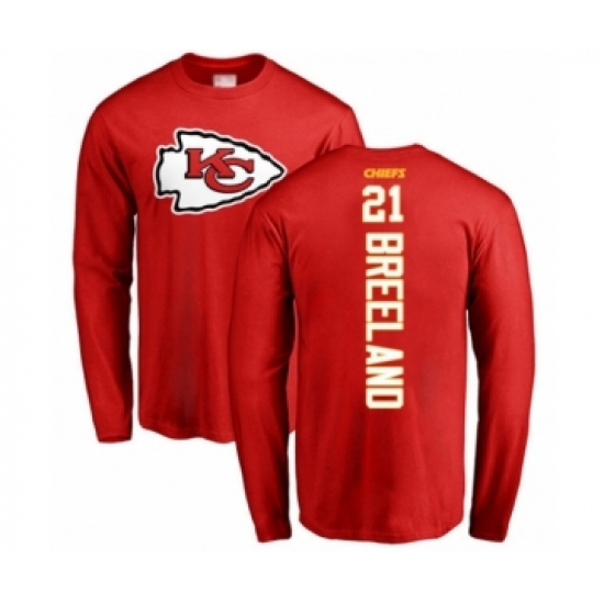 Football Kansas City Chiefs #21 Bashaud Breeland Red Backer Long Sleeve T-Shirt - Jersey