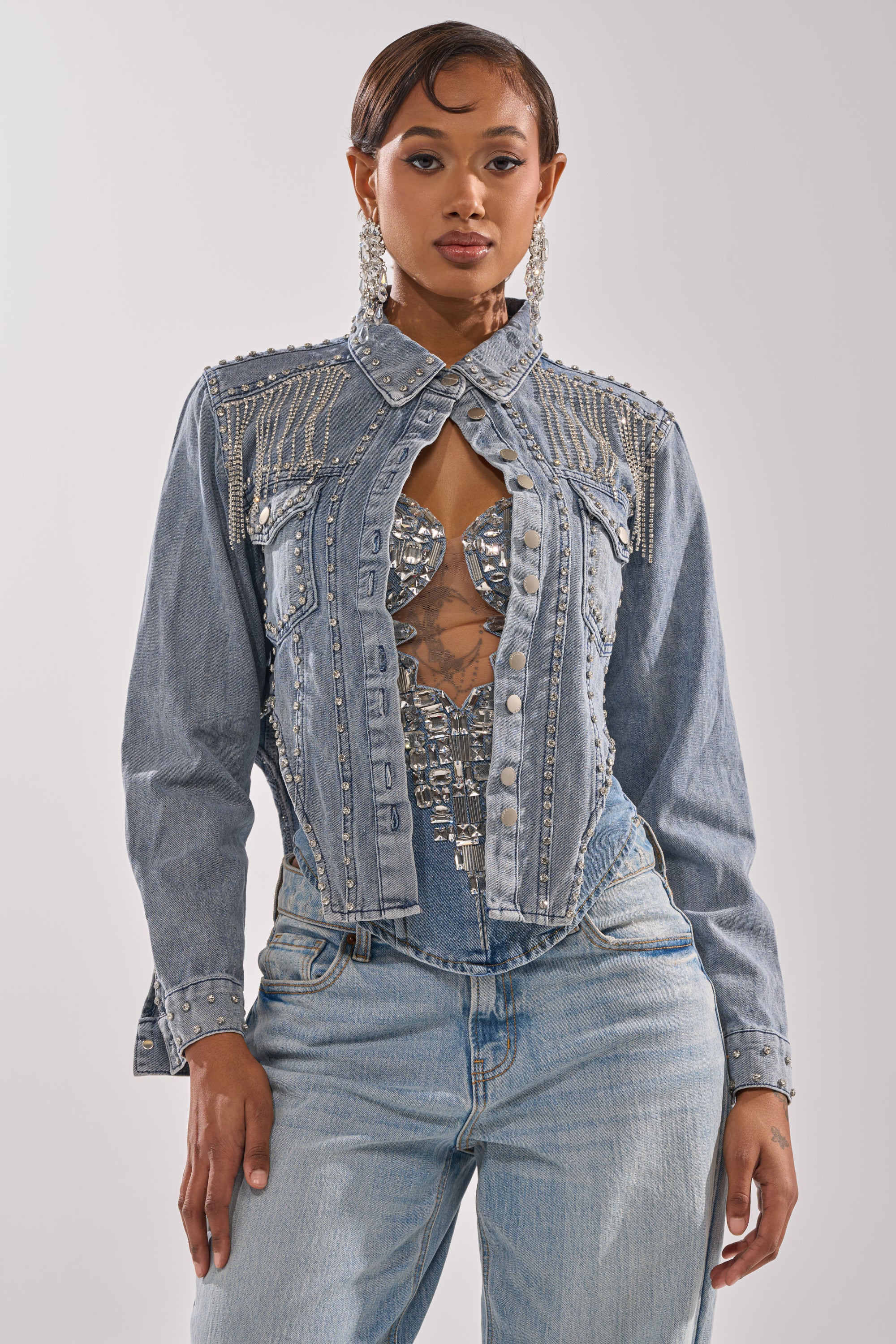HOOKED ON YOU EMBELLISHED DENIM JACKET - Akira Wear
