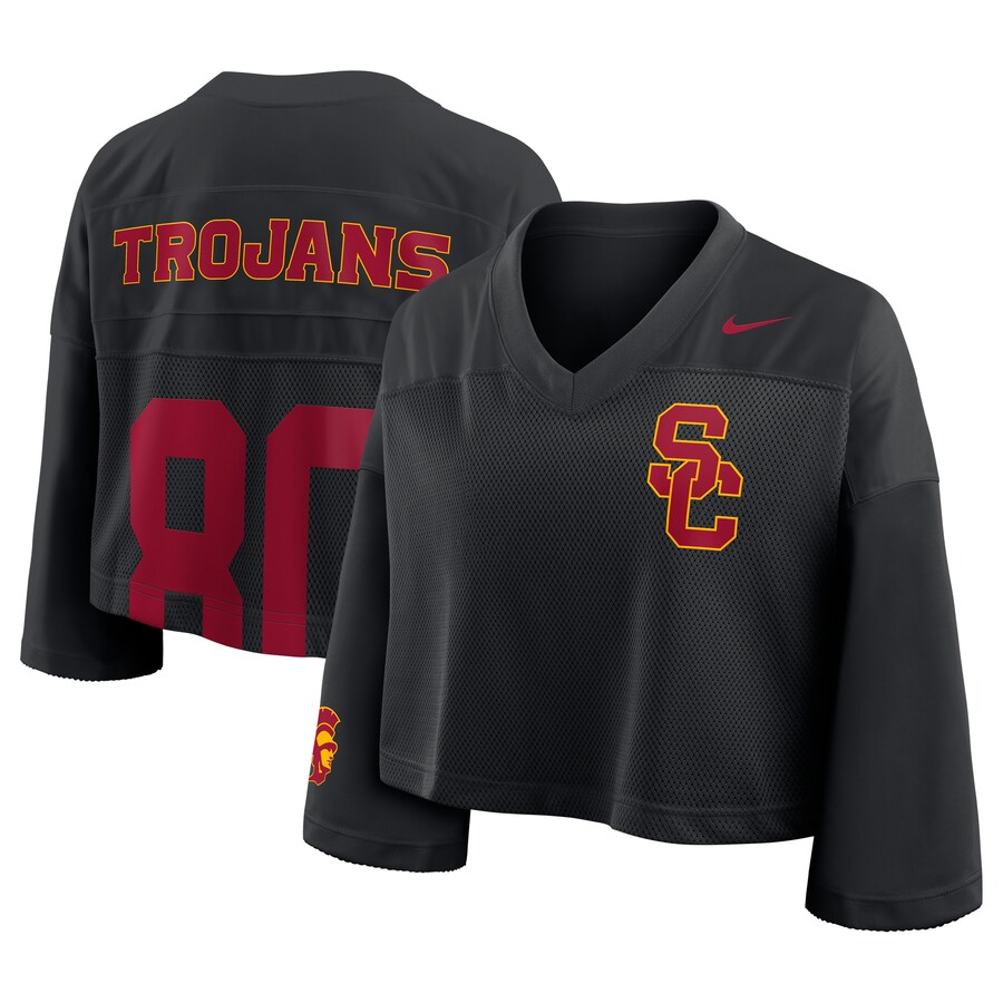 Women's Nike Black USC Trojans Cropped Mesh Fashion Jersey - Jersey