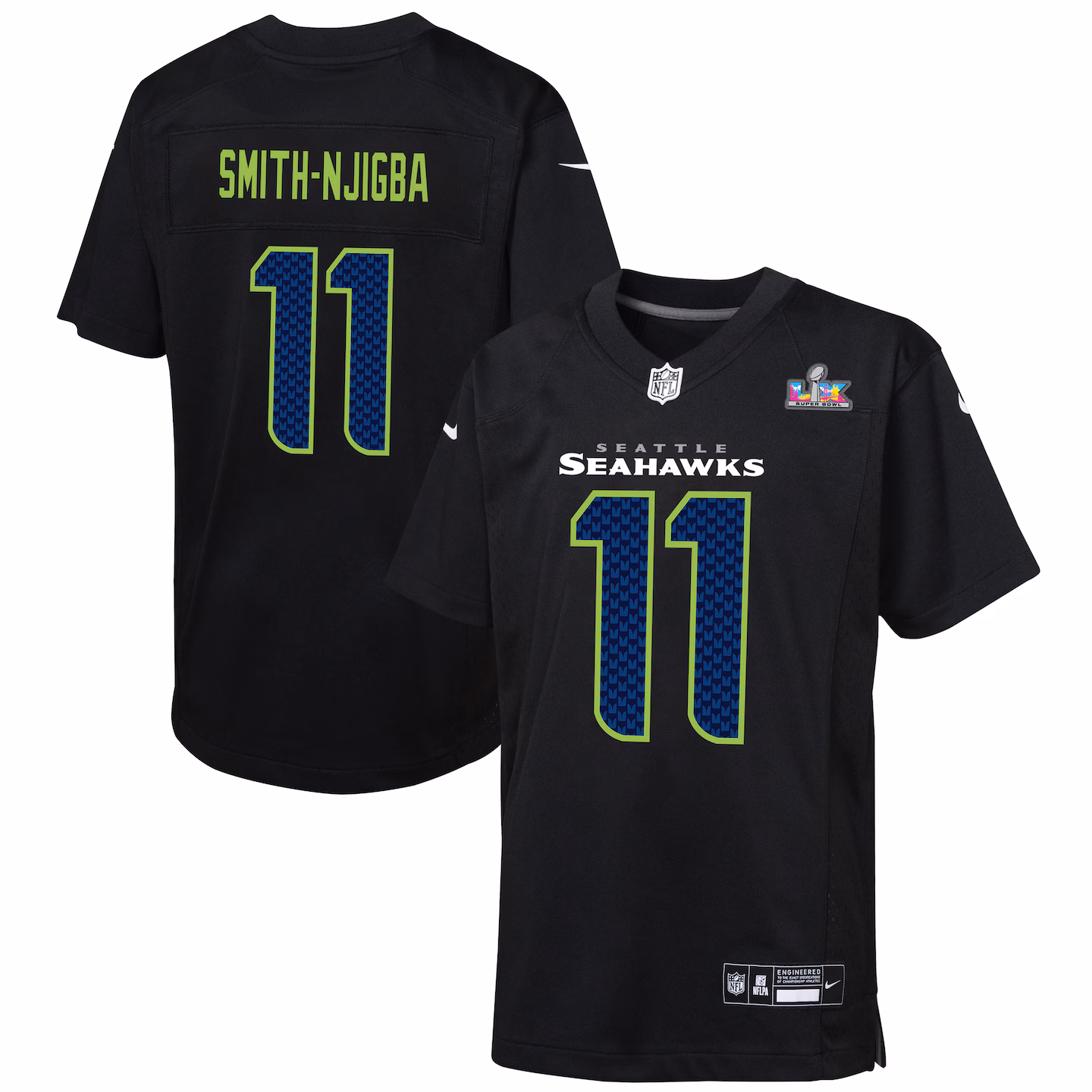 Youth Seattle Seahawks Jaxon Smith-Njigba Nike Black Super Bowl LX Patch Carbon Fashion Game Jersey - Jersey