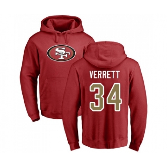Football San Francisco 49ers #34 Jason Verrett Red Name & Number Logo Pullover Hoodie - Jersey