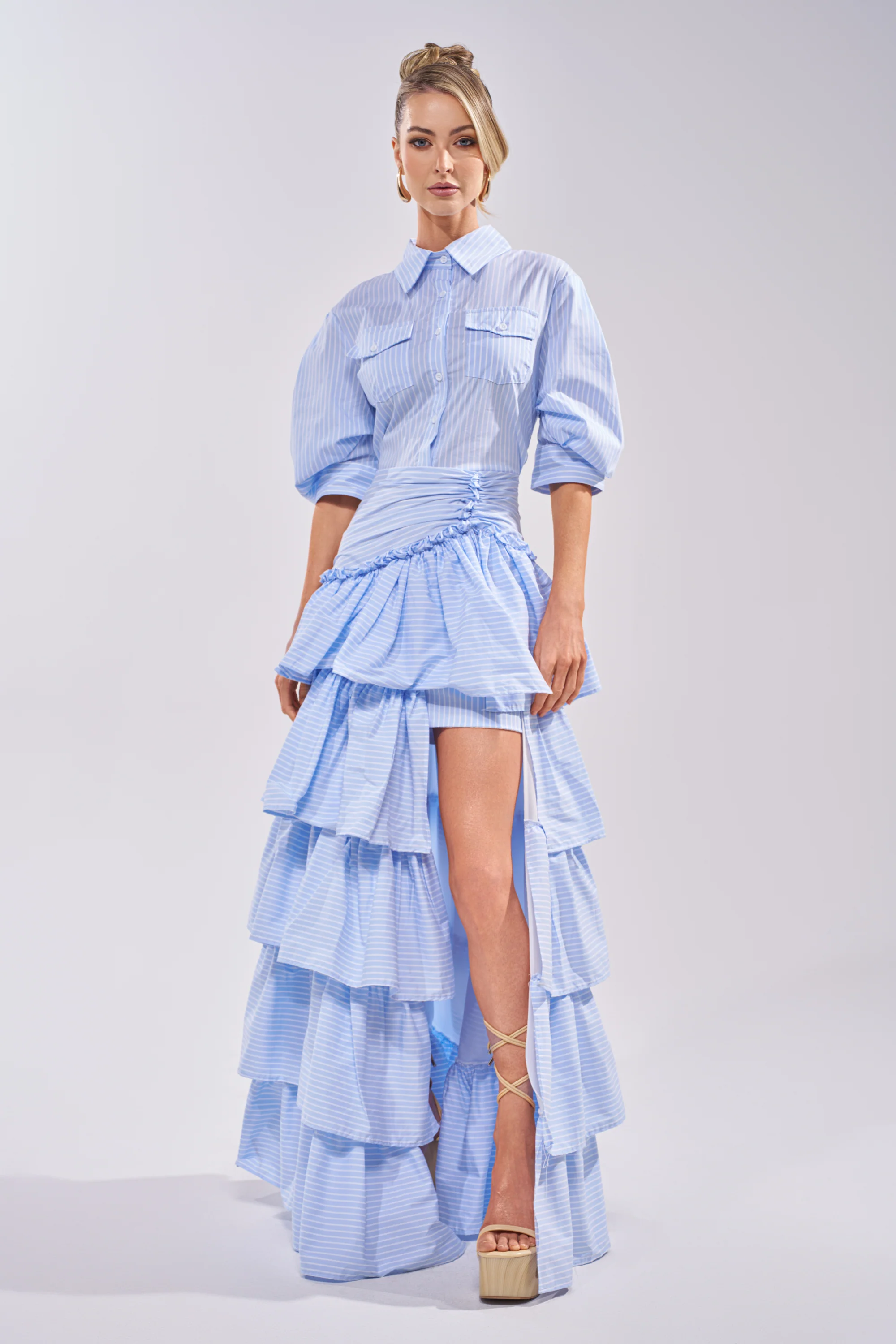 IT'S A DATE POPLIN MAXI DRESS IN BLUE - Akira Wear