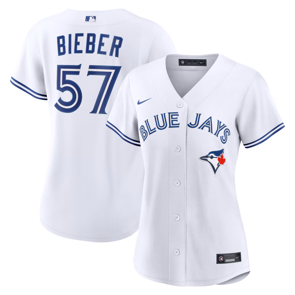 Women's Toronto Blue Jays Shane Bieber Nike White Home Replica Jersey - Jersey