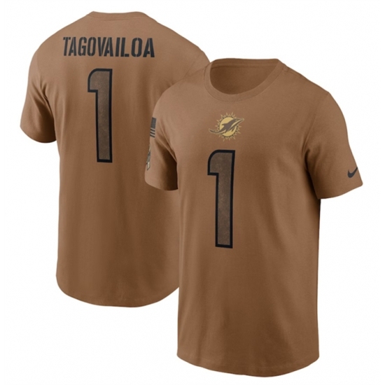Men's Miami Dolphins #1 Tua Tagovailoa 2023 Brown Salute To Service T Shirt - Jersey