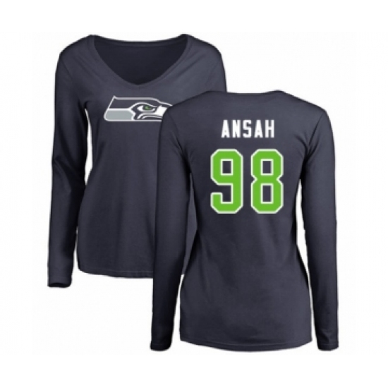 Football Women's Seattle Seahawks #98 Ezekiel Ansah Navy Blue Name & Number Logo Long Sleeve T-Shirt - Jersey