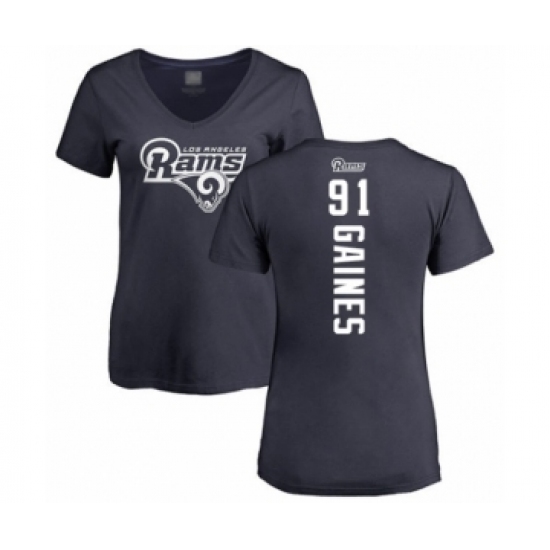 Football Women's Los Angeles Rams #91 Greg Gaines Navy Blue Backer T-Shirt - Jersey