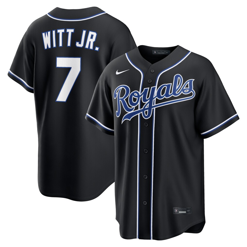 Men's Kansas City Royals Bobby Witt Jr. Nike Fashion Replica Black Out Jersey - Jersey