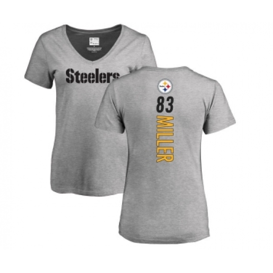 Football Women's Pittsburgh Steelers #83 Heath Miller Ash Backer V-Neck T-Shirt - Jersey